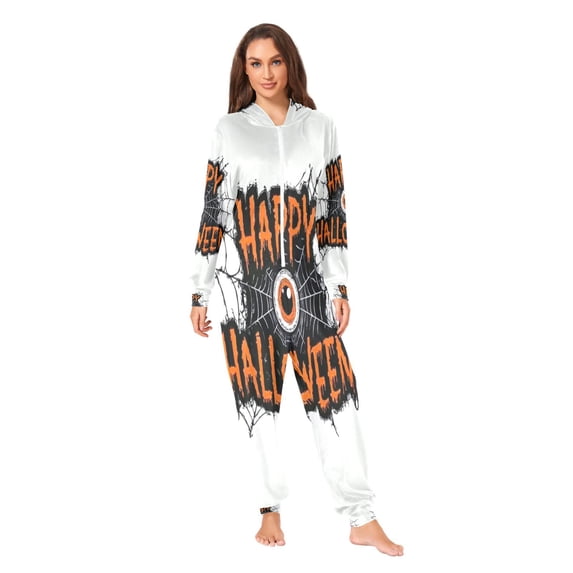 IAUYY Unisex Adult Onesie Pajamas Ultra-Soft Crystal-Soft Fabric, Halloween Adult Onesie Pajamas Adults,With a Zipper Plus Size Onesie Pajamas, Orange Eyeball Pattern
