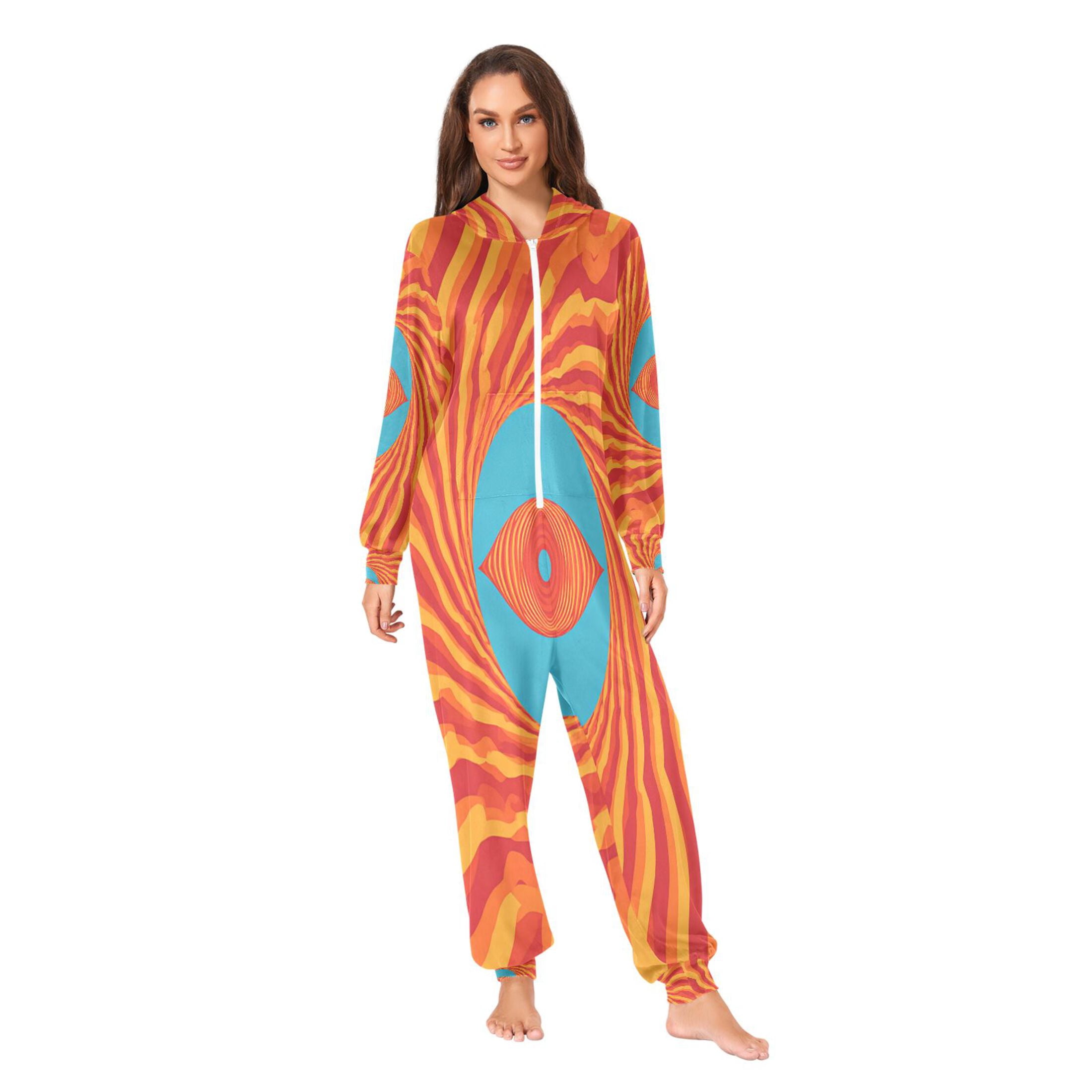 IAUYY Unisex Adult Onesie Pajamas Ultra-Soft Crystal-Soft Fabric, Halloween Adult Onesie Pajamas Adults,With a Zipper Plus Size Onesie Pajamas, Psychedelic Poster