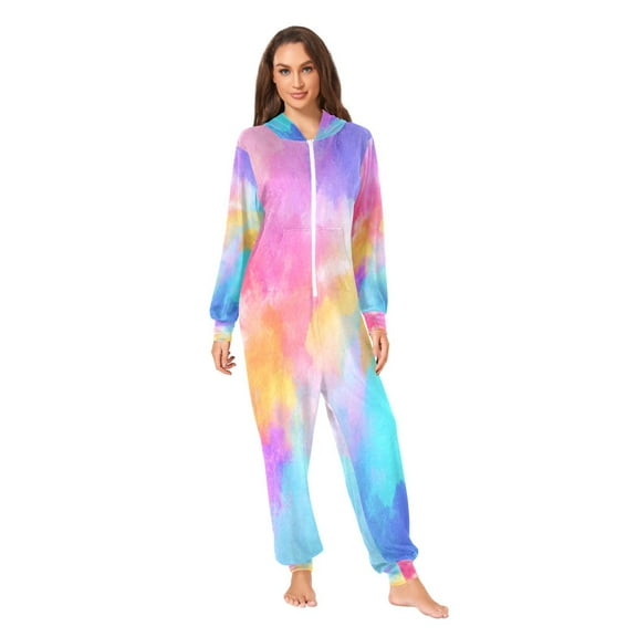 IAUYY Unisex Adult Onesie Pajamas Ultra-Soft Crystal-Soft Fabric, Halloween Adult Onesie Pajamas Adults,With a Zipper Plus Size Onesie Pajamas, A Rainbow Hues