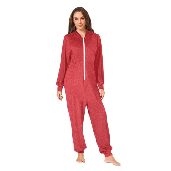 IAUYY Unisex Adult Onesie Pajamas Ultra-Soft Crystal-Soft Fabric, Halloween Adult Onesie Pajamas Adults,With a Zipper Plus Size Onesie Pajamas, Red Felt Background