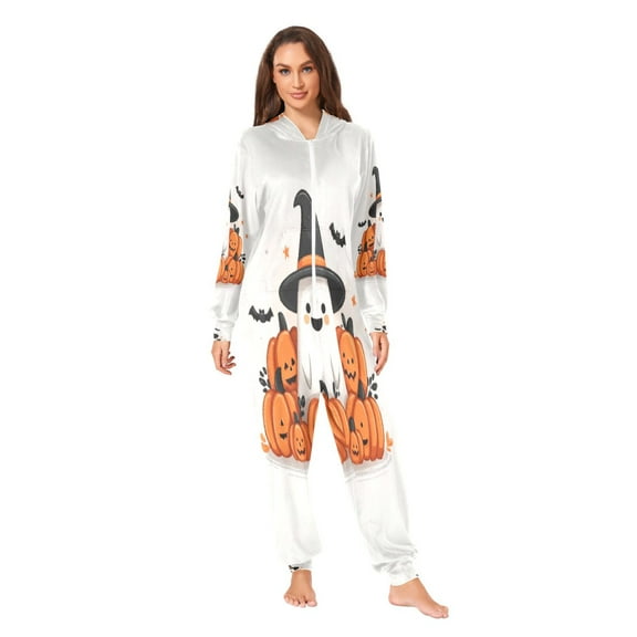 IAUYY Unisex Adult Onesie Pajamas Ultra-Soft Crystal-Soft Fabric, Halloween Adult Onesie Pajamas Adults,With a Zipper Plus Size Onesie Pajamas, Surrounded by Pumpkins