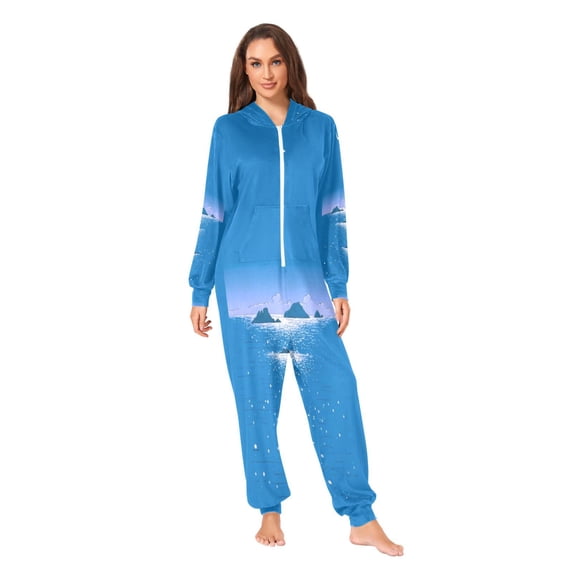 IAUYY Unisex Adult Onesie Pajamas Ultra-Soft Crystal-Soft Fabric, Halloween Adult Onesie Pajamas Adults,With a Zipper Plus Size Onesie Pajamas, Three Small Islands