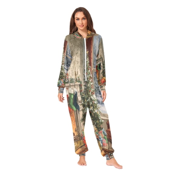 IAUYY Unisex Adult Onesie Pajamas Ultra-Soft Crystal-Soft Fabric, Halloween Adult Onesie Pajamas Adults,With a Zipper Plus Size Onesie Pajamas, Traditional Decorative Elements