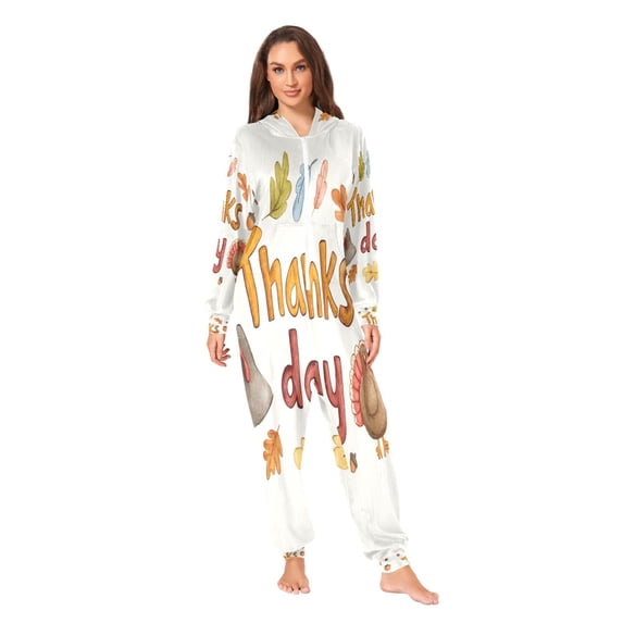 IAUYY Unisex Adult Onesie Pajamas Ultra-Soft Crystal-Soft Fabric, Halloween Adult Onesie Pajamas Adults,With a Zipper Plus Size Onesie Pajamas, Words Of Gratitude