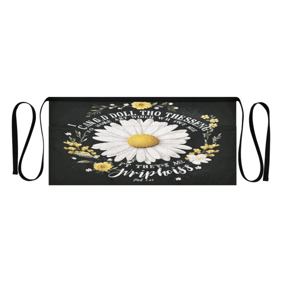 IAUYY Waiter's Apron with 3 Pockets Waterproof Adjustable Cooking Aprons for Kitchen for Woodworkers Artists and Gardening Gifts for Women White Daisy