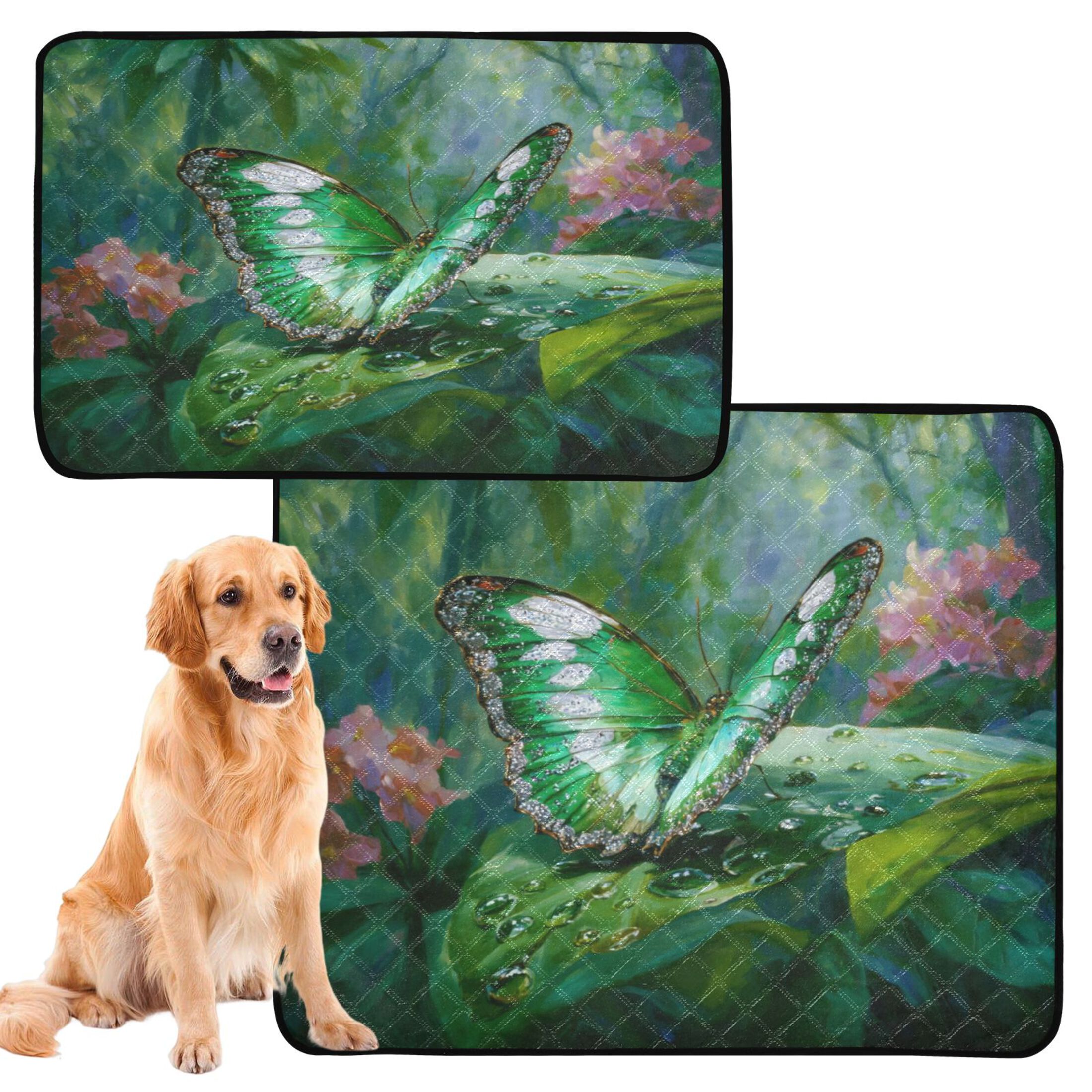 IAUYY Washable Pee Pads for Dogs Smallx3 Absorbent and Leak-Proof Non-Slip Reusable Puppy Pee Pads for Dogs Applicable to Playpen Potty Crate The Beautiful Green Butterfly