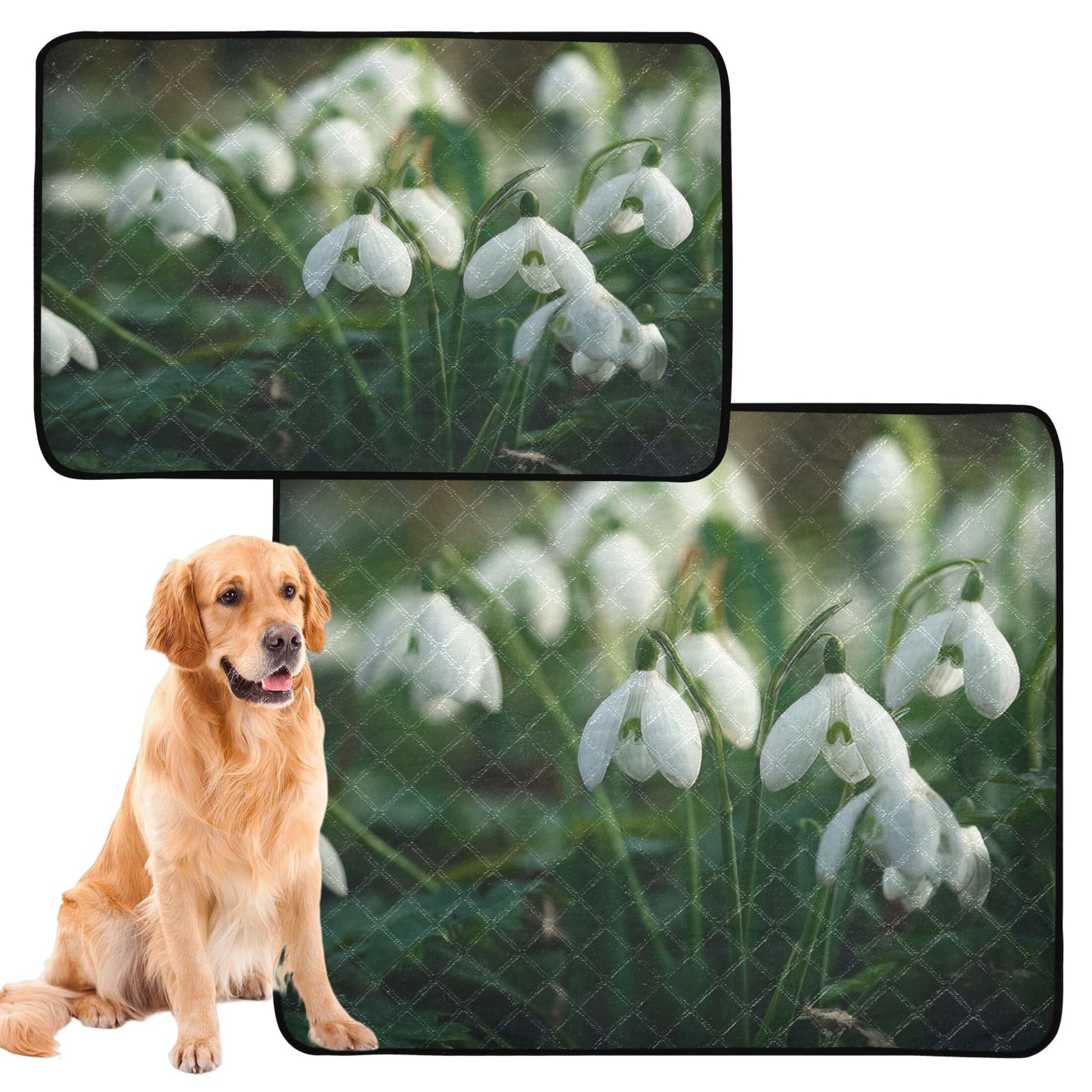IAUYY Washable Pee Pads for Dogs Smallx3 Absorbent and Leak-Proof Non-Slip Reusable Puppy Pee Pads for Dogs Applicable to Playpen Potty Crate Delicate White Petals