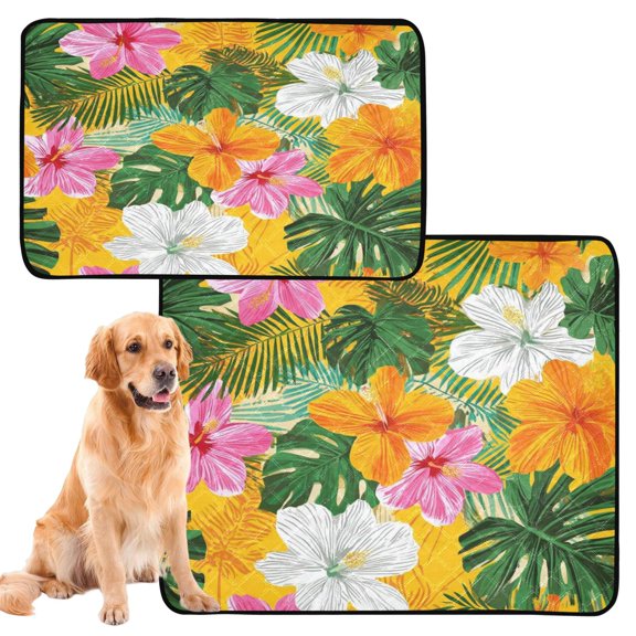IAUYY Washable Pee Pads for Dogs Smallx3 Absorbent and Leak-Proof Non-Slip Reusable Puppy Pee Pads for Dogs Applicable to Playpen Potty Crate Hibiscus
