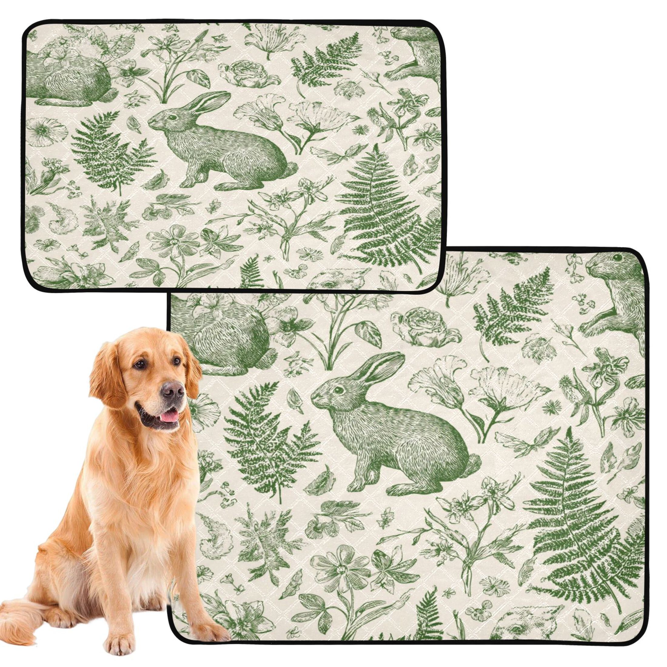 IAUYY Washable Pee Pads for Dogs Smallx3 Absorbent and Leak-Proof Non-Slip Reusable Puppy Pee Pads for Dogs Applicable to Playpen Potty Crate Retro Rabbit Illustration