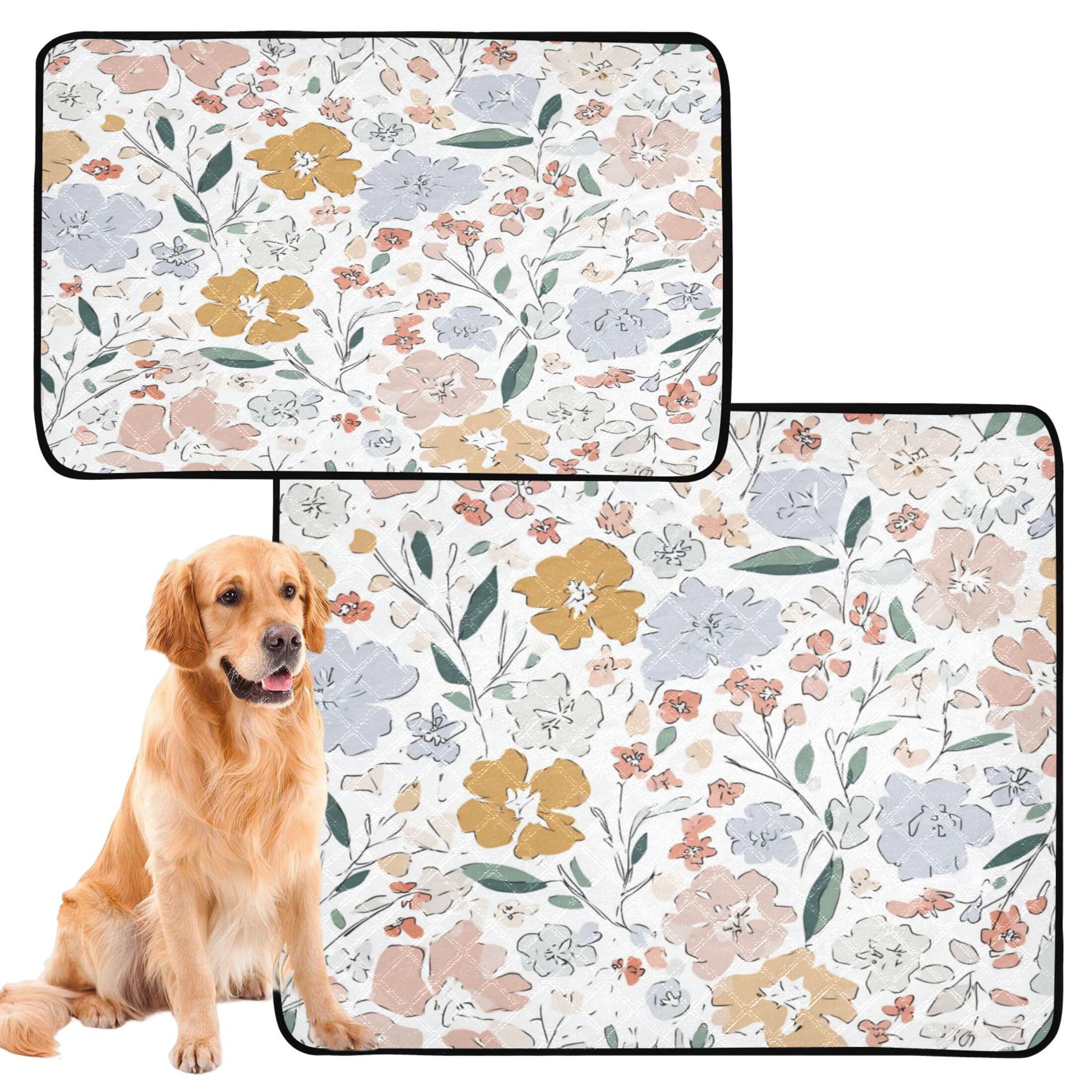 IAUYY Washable Pee Pads for Dogs Smallx3 Absorbent and Leak-Proof Non-Slip Reusable Puppy Pee Pads for Dogs Applicable to Playpen Potty Crate Scattered Floral Atmosphere