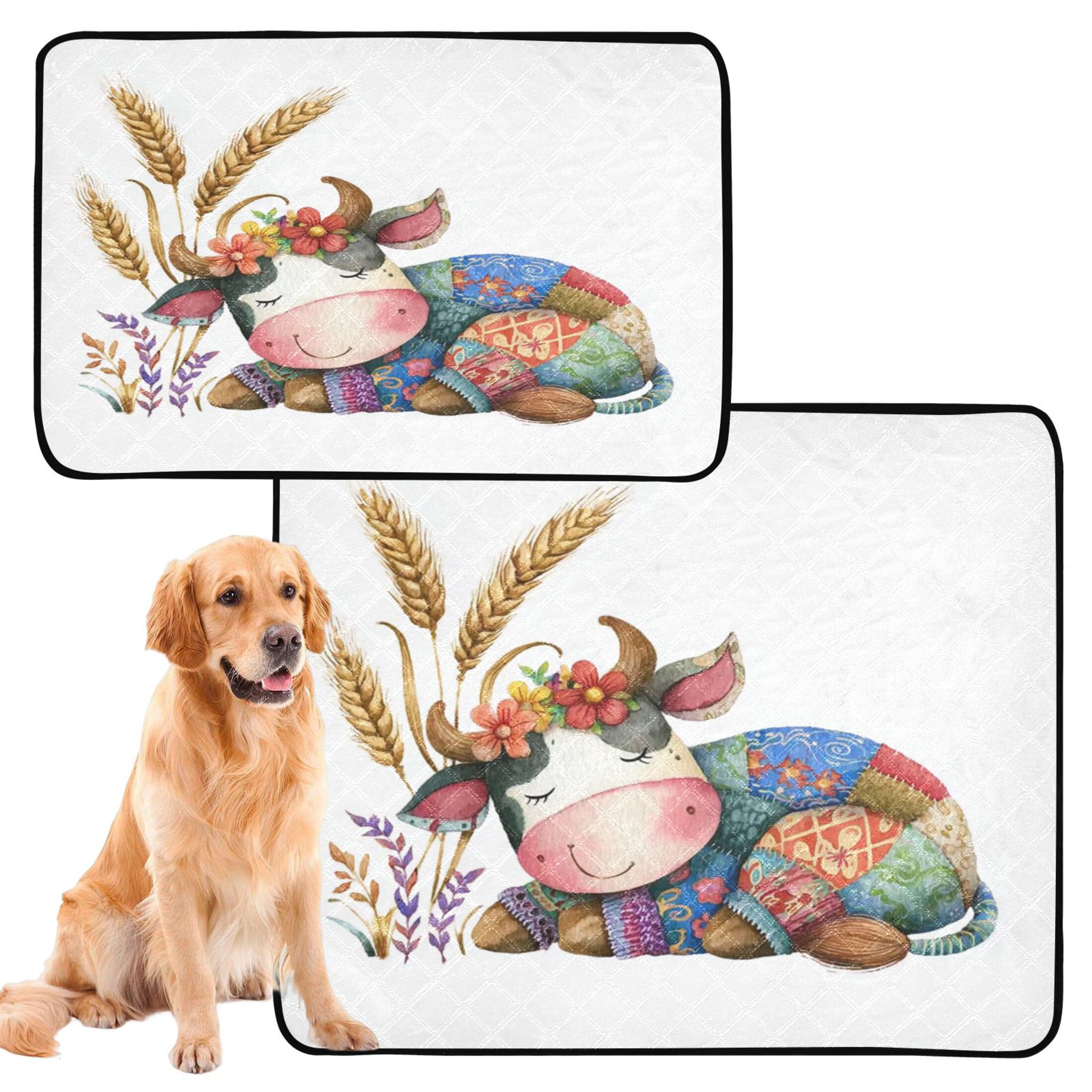 IAUYY Washable Pee Pads for Dogs Smallx3 Absorbent and Leak-Proof Non-Slip Reusable Puppy Pee Pads for Dogs Applicable to Playpen Potty Crate Watercolor Cow Illustration Style