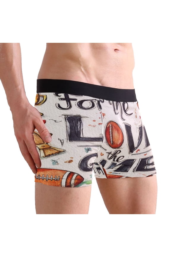 X-Large Men's Underwear Boxer Briefs 88% polyester+12% Spandex,Cool & Breathable 3-Piece Gift Box Set Men Briefs,Hibiscus Checkerboard I Love Football