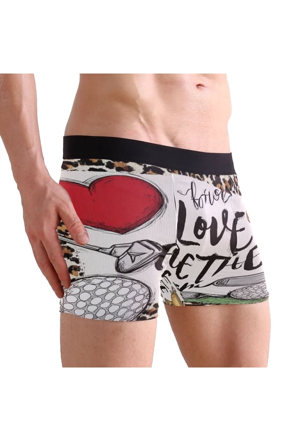 X-Large Men's Underwear Boxer Briefs 88% polyester+12% Spandex,Cool & Breathable 3-Piece Gift Box Set Men Briefs,Love Sports Magical Patterns Love Trophy