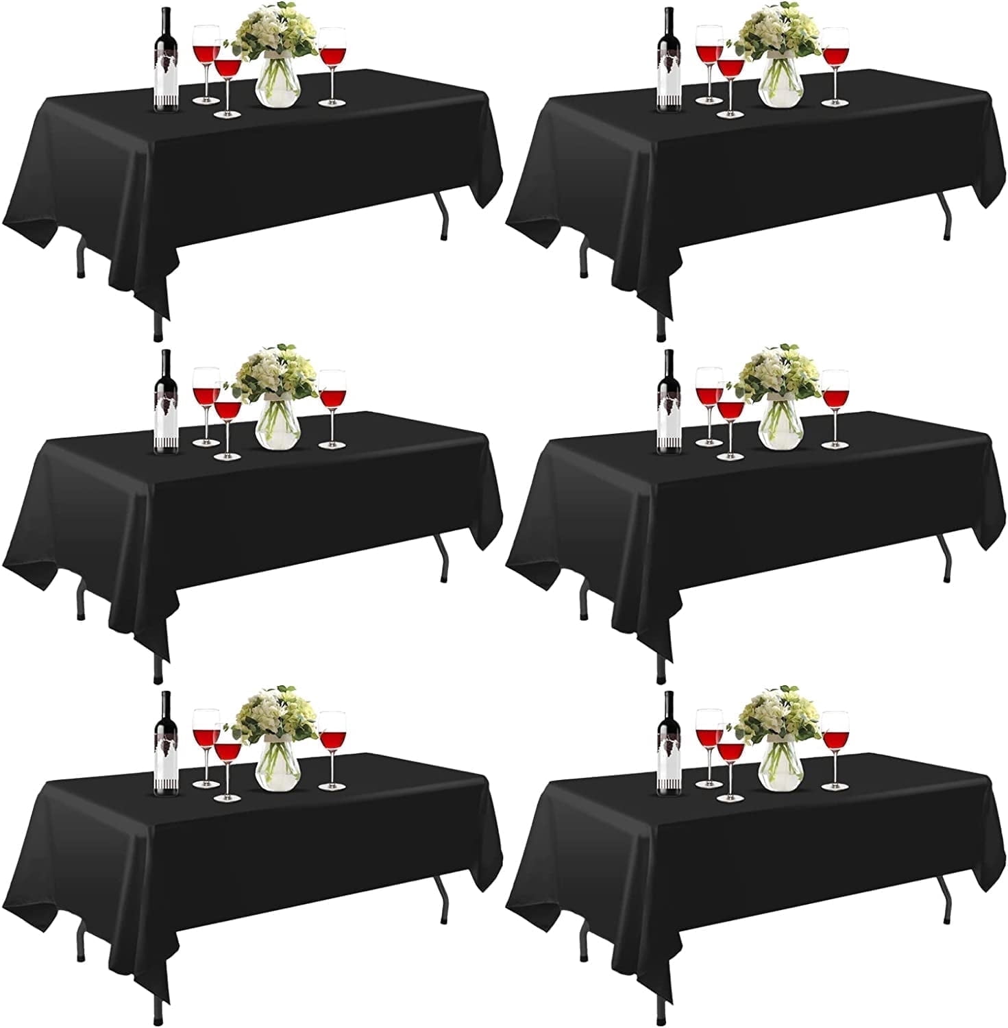 Emart 6 Pack Rectangle Tablecloth, 60x102in Black 100% Polyester Table Cloths for Banquet Wedding