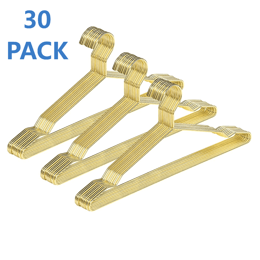 SPECILITE Metal Hangers 30 Pack , Strong Wire Clothes Hangers with Notches, Space Saving, Shiny Gold