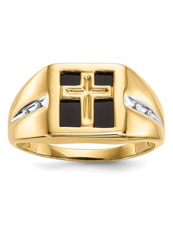 IB Goodman 14k 10mm Square Onyx and Diamond Mens Cross Ring