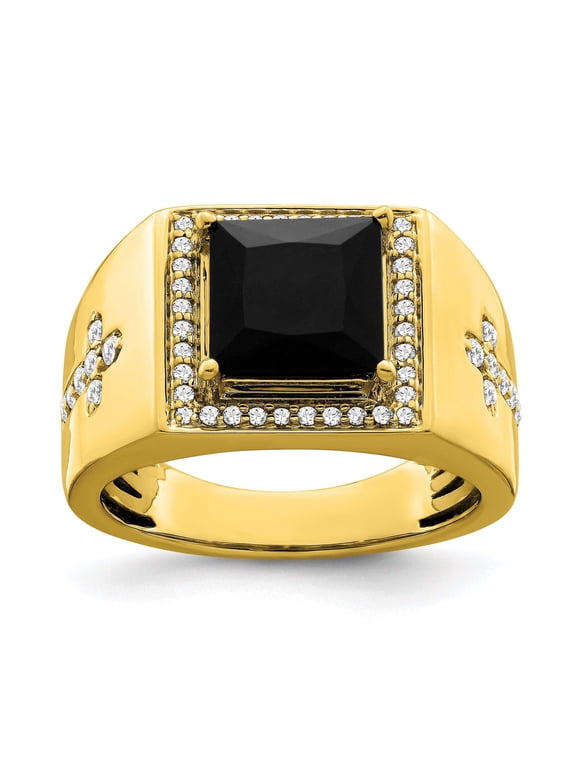 IB Goodman 14k 9mm Square Onyx and 1/2 carat Diamond Halo Mens Cross Ring