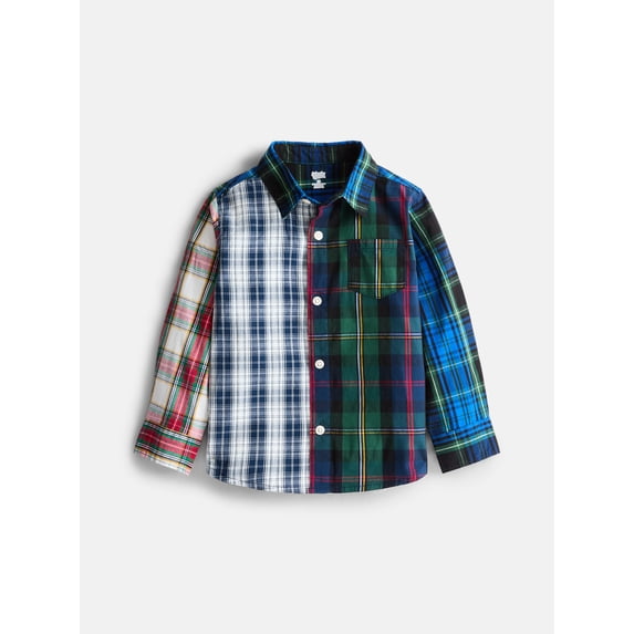 Wonder Nation Toddler Boys' Button Down Poplin Shirt with Long Sleeves, Sizes 12M-5T