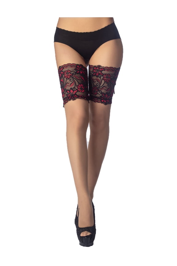 Women's Lace Mesh Stylish Sheer Seam Back Thigh High Hold-up Stockings