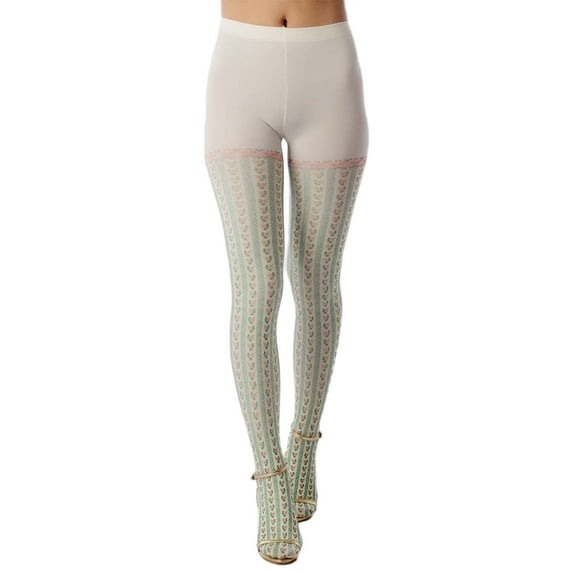 iB-iP Women's Retro Green Floral Sheer Stretchy Stocking Opaque Pantyhose Tights