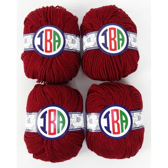 IBA Indianbeautifulart 2-ply Knitting Woolen Yarn Warm Soft & Lightweight Weaving Crochet Thread Hand Spinning Fiber Wool Yarn Pack of 4 (50g each) Maroon