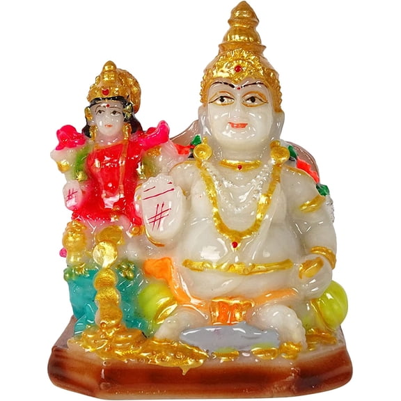 IBA Indianbeautifulart 9.5 Cm Lord Lakshmi & Kuber Poly Marble Statue Sculpted In Great Detail Idol For Car Dashboard Home Dcor Gift