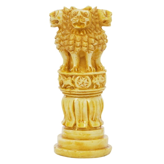 IBA Indianbeautifulart Ashok Pillar National Emblem Resin Statue Decorative Ashoka Stambh’s Idol Indian Memento Mini Showpiece Table Décor-5V