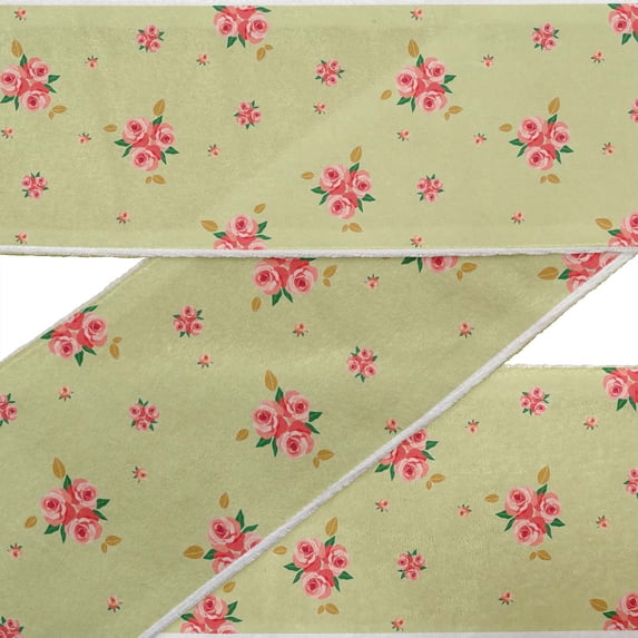 IBA Indianbeautifulart Beige Leaves & Rose Floral Printed Ribbon Trim By 9 Yard Dupion Fabric Laces For Crafts Sewing Accessories 3 Inches