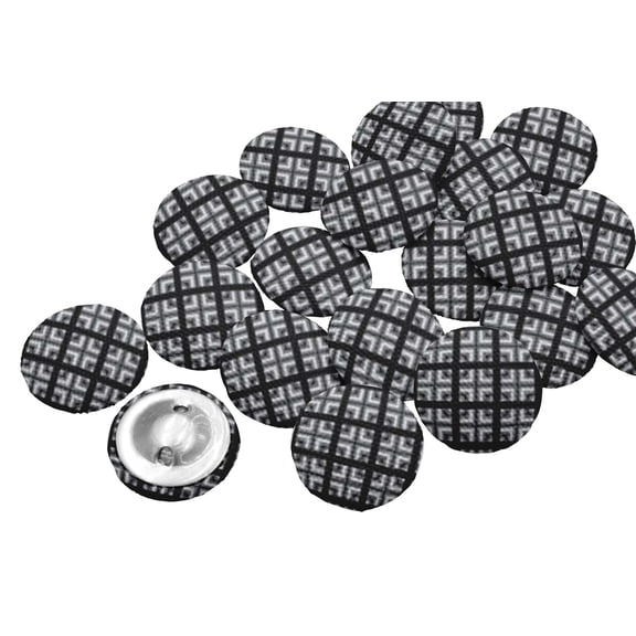 IBA Indianbeautifulart Black 2 Holes Canvas Round Buttons For Sewing 1 Inch Square & Check Geometric Shirting Printed Handmade Decorative Buttons Pack Of 50