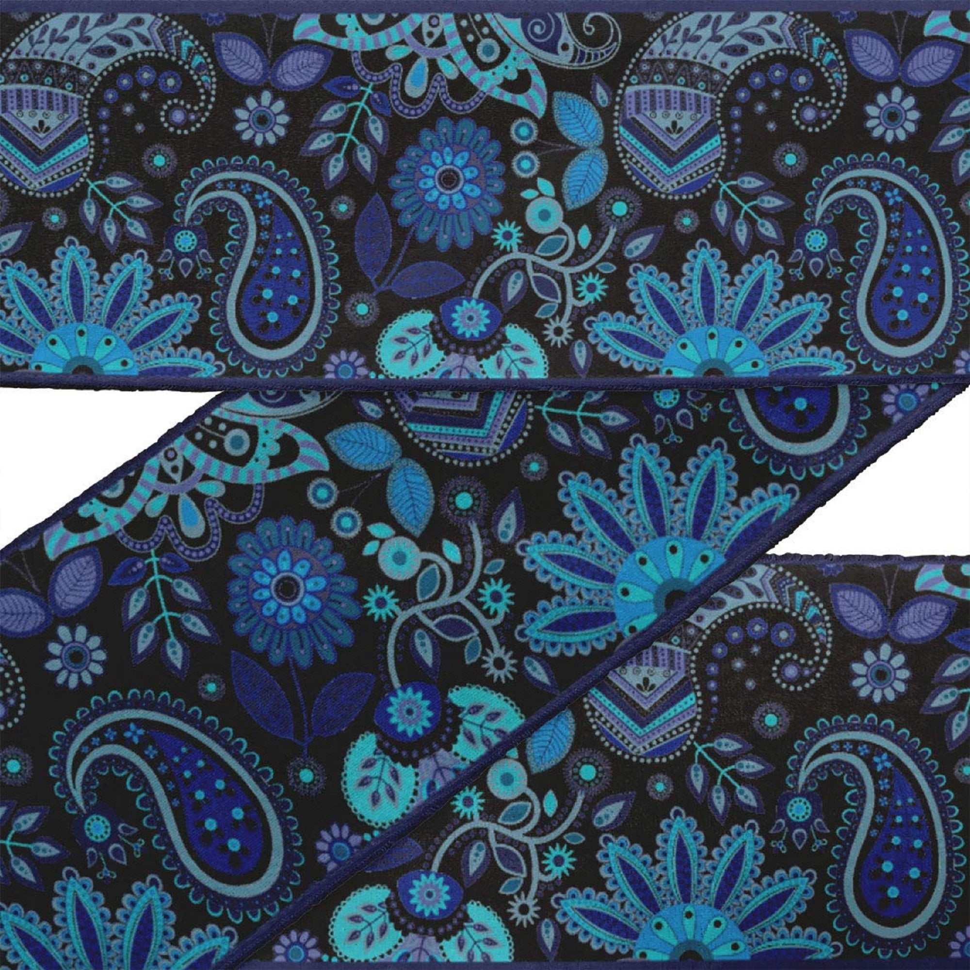 IBA Indianbeautifulart Black Leaves & Floral Paisley Velvet&nbsp;Trim&nbsp;Fabric Sewing Fabric Lace Dressmaking Printed Sewing Lace 9 Yards 3 Inches