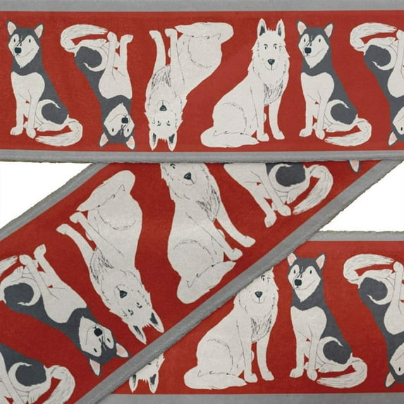 IBA Indianbeautifulart Black Siberian Husky & German Shepherd Dog Velvet Trim Fabric Sewing Fabric Lace Dressmaking Printed Sewing Lace 9 Yards 4 Inches