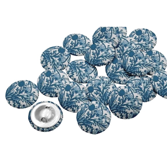 IBA Indianbeautifulart Blue 1 Inch Buttons For Sewing Fancy Buttons For Crafts 2 Hole Leaves & Floral Artistic Scrapbooking Canvas Buttons Pack Of 50