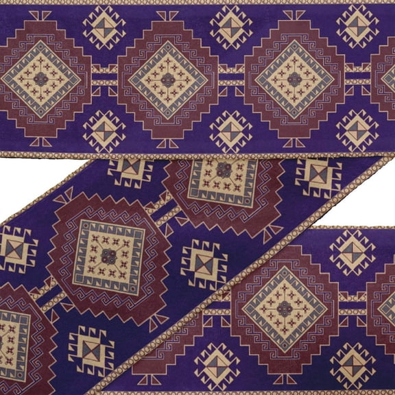 IBA Indianbeautifulart Blue Aztec Geometric Fabric Laces For Crafts Printed Velvet&nbsp;Trim&nbsp;Fabric Sewing Border Ribbon&nbsp;Trims&nbsp;9 Yards 4 Inches