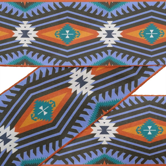 IBA Indianbeautifulart Blue Aztec Kilim Printed Ribbon&nbsp;Trim&nbsp;By 9 Yard Dupion Fabric Laces For Crafts Sewing Accessories 3 Inches
