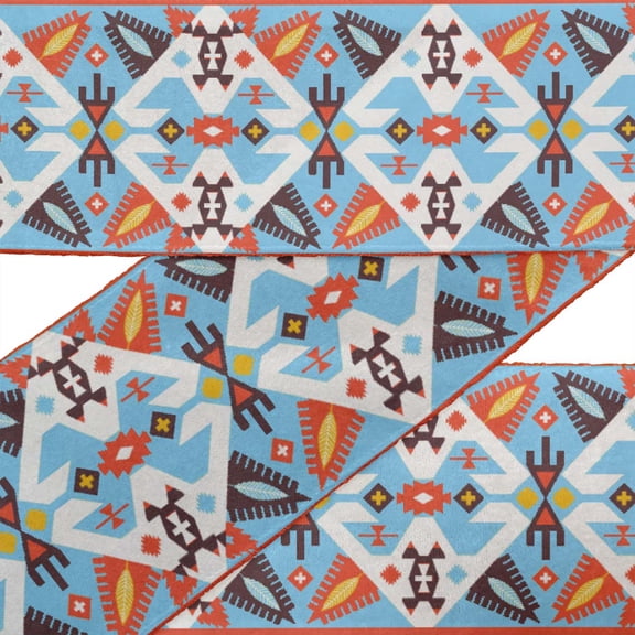 IBA Indianbeautifulart Blue Aztec Southwestern Ribbon Trim Tape Fabric Laces For Crafts Printed Dupion Trim By 9 Yard Sewing Accessories 3 Inches