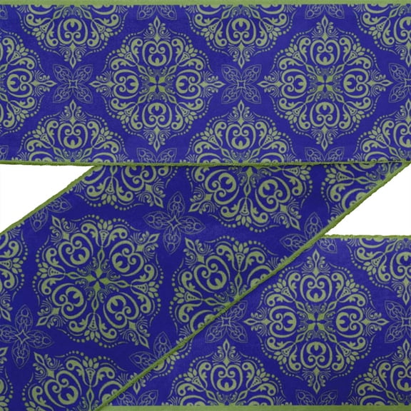IBA Indianbeautifulart Blue Filigree Damask Dupion&nbsp;Trim&nbsp;Fabric Sewing Fabric Lace Dressmaking Printed Sewing Lace By 9 Yard 4 Inches