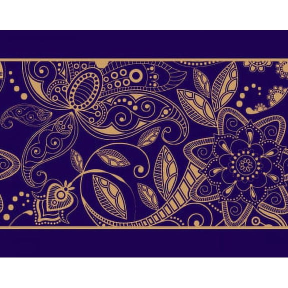 IBA Indianbeautifulart Blue Leaves & Floral Artistic Velvet Trim Fabric Sewing Fabric Lace Dressmaking Printed Sewing Lace 9 Yards 3 Inches