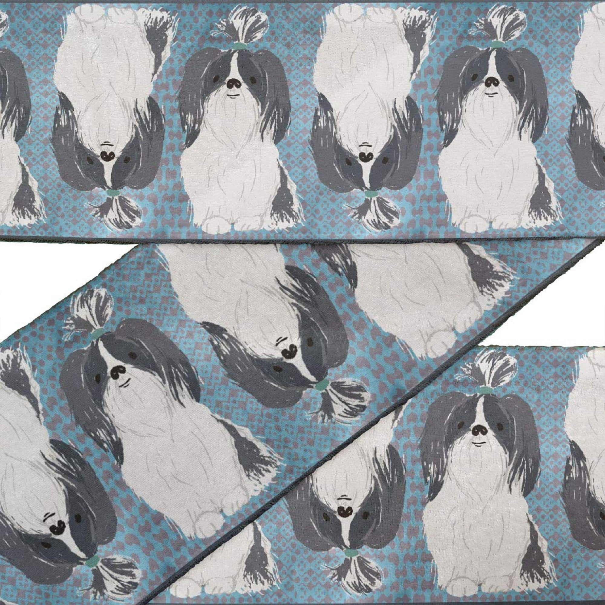 IBA Indianbeautifulart Blue Lhasa Apso Dog Fabric Laces For Crafts Printed Velvet&nbsp;Trim&nbsp;Fabric Sewing Border Ribbon&nbsp;Trims&nbsp;9 Yards 3 Inches