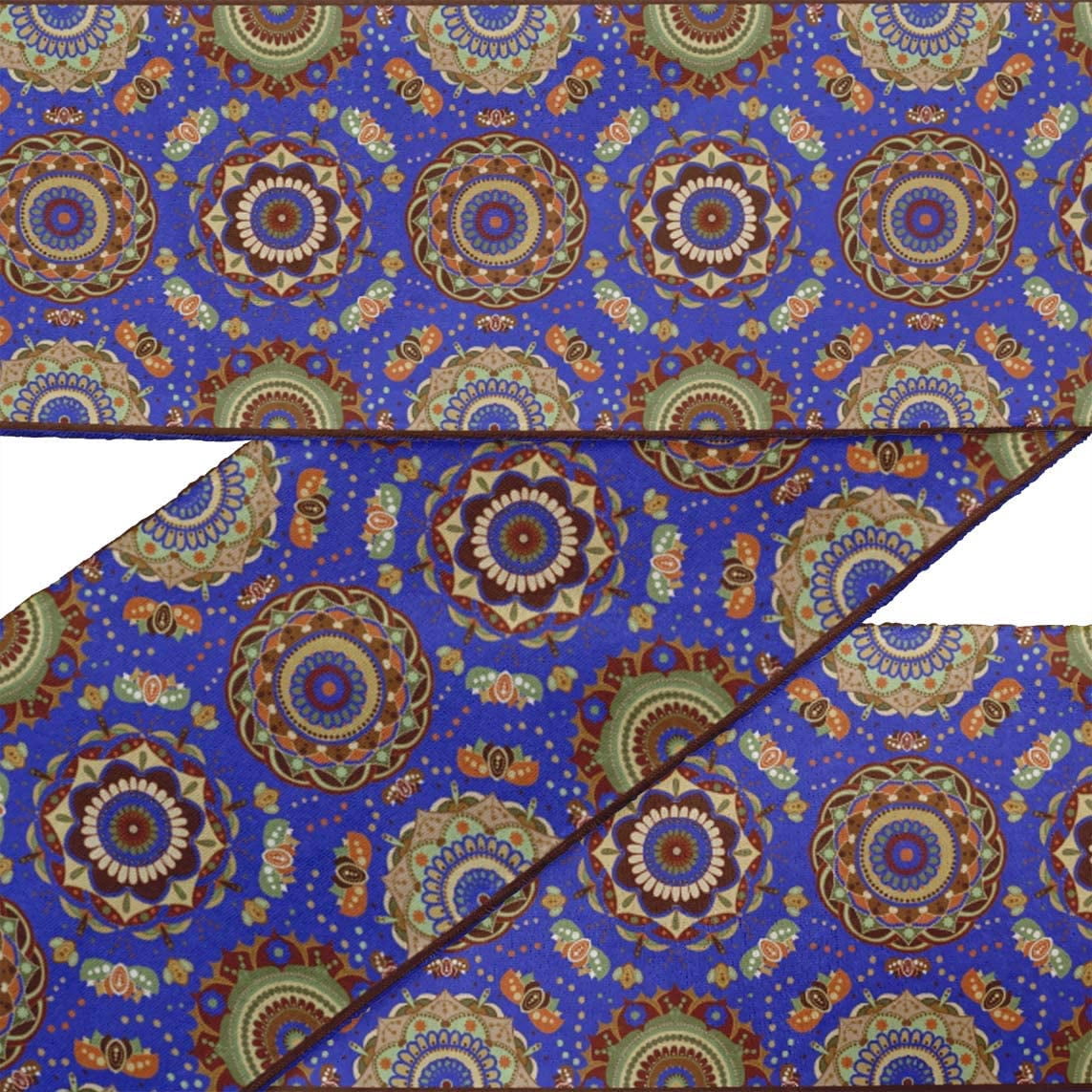 IBA Indianbeautifulart Blue Mandala Kaleidoscope Fabric Laces For Crafts Printed Velvet&nbsp;Trim&nbsp;Fabric Sewing Border Ribbon&nbsp;Trims&nbsp;9 Yards 3 Inches