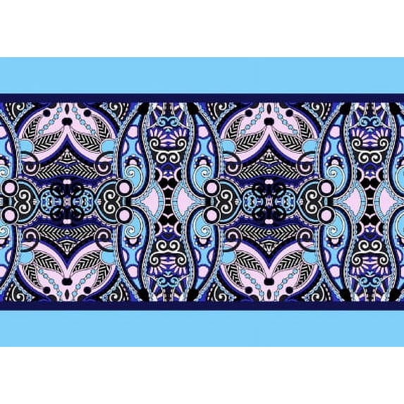 IBA Indianbeautifulart Blue Stripe & Paisley Decorative Fabric Laces For Crafts Printed Velvet Trim Fabric Sewing Border Ribbon Trims 9 Yards 3 Inches