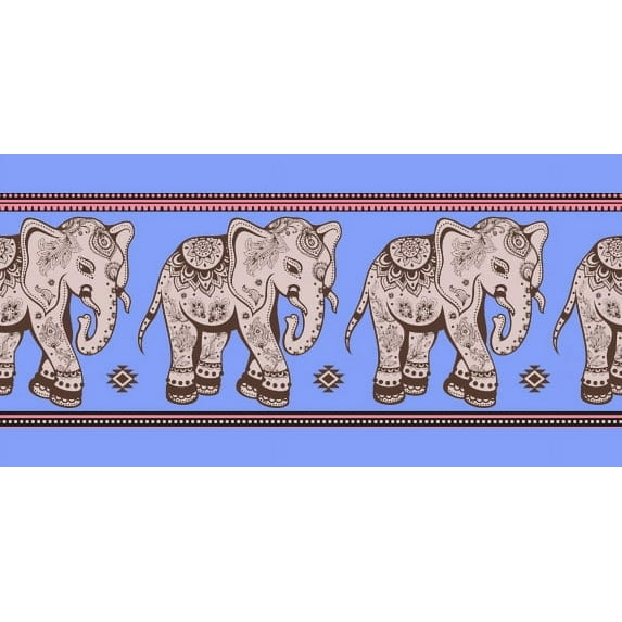 IBA Indianbeautifulart Blue Tribal Elephant Animal Fabric Lace Dressmaking Velvet Trim Tape Printed Sewing Lace 9 Yards 4 Inches