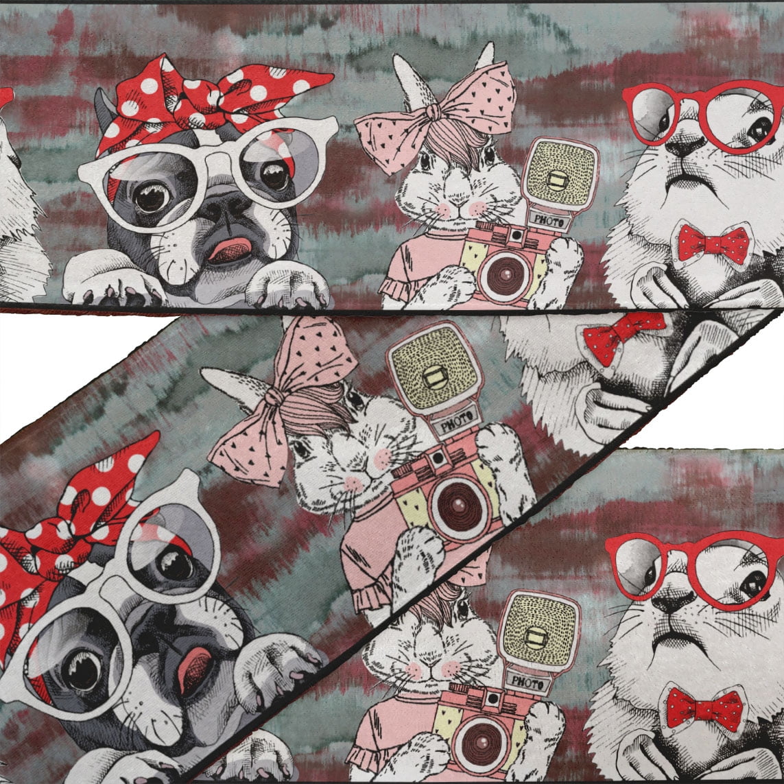 IBA Indianbeautifulart Brown Bow,Rabbit & Dog Kids Fabric Laces For Crafts Printed Velvet&nbsp;Trim&nbsp;Fabric Sewing Border Ribbon&nbsp;Trims&nbsp;9 Yards 4 Inches