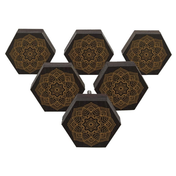 IBA Indianbeautifulart Brown Engraved Knobs 10 Pc Furniture Wooden Scallop Knobs Rustic Drawer Pull
