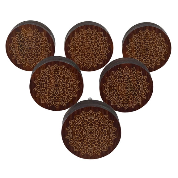IBA Indianbeautifulart Brown Mandala Engraved 10 Pc Furniture Wooden Scallop Knobs Rustic Drawer Pull