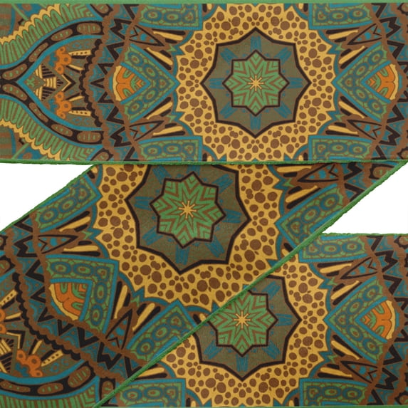 IBA Indianbeautifulart Brown Mandala Kaleidoscope Printed Ribbon Trim 9 Yards Velvet Fabric Laces For Crafts Sewing Accessories 4 Inches