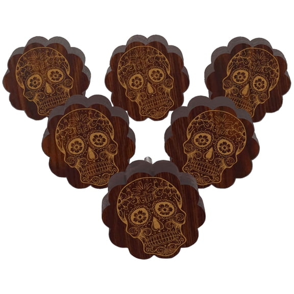 IBA Indianbeautifulart Brown Skull Engraved Wooden Wardrobe Knobs Cabinet Drawer Pull 10 Pcs