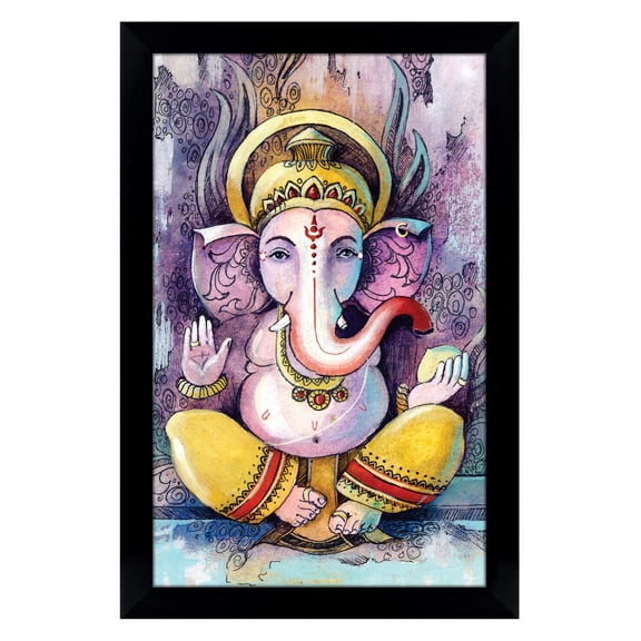 IBA Indianbeautifulart Digital PrintLord GaneshPicture Frame Religious Poster With Frame Black Wall FrameElephantGodPhotoFrame Wall DecorFor Home/ Office/ Temple
