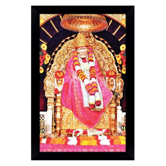 IBA Indianbeautifulart Elegant And Religious God Photo Frame Sai Baba In Sitting Pose Poster With Frame Black Wall Frame DeityPhotoFrame Wall DecorFor Home/ Office/ Temple