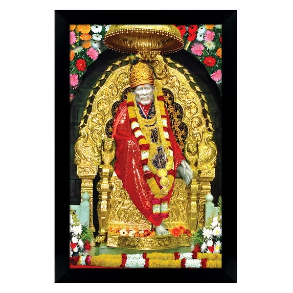 IBA Indianbeautifulart Elegant And Religious God Photo Frame Sai Baba In Sitting Pose Poster With Frame Black Wall Frame DeityPhotoFrame Wall Decor