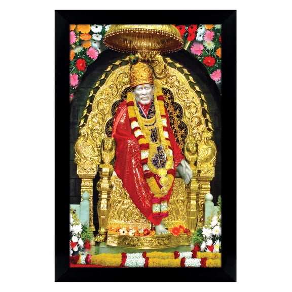 IBA Indianbeautifulart Elegant And Religious God Photo Frame Sai Baba In Sitting Pose Poster With Frame Black Wall Frame DeityPhotoFrame Wall Decor